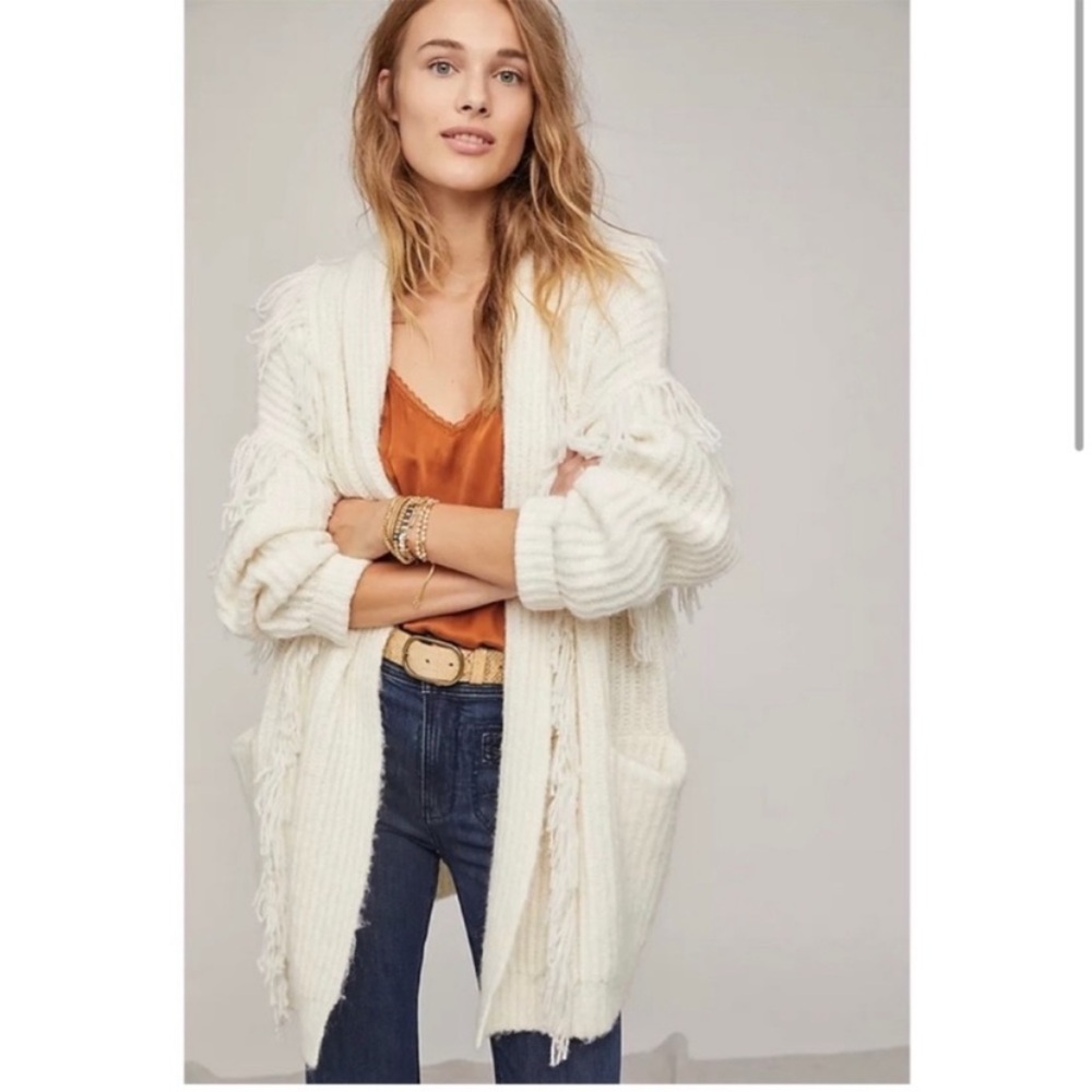 Anthropologie White Chunky Knit Cardigan Sweater